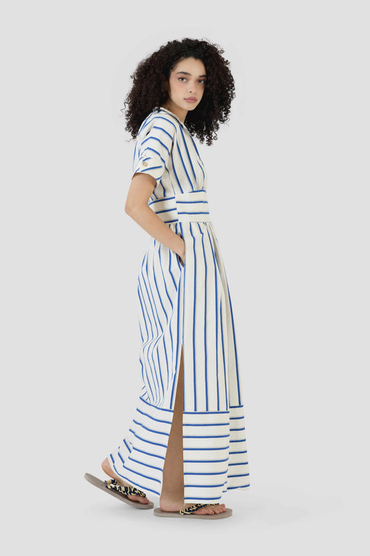 Ask for Directions Shirt Dress in Coastal Stripe Cotton Blue Stripe / 10 Ask for Directions Shirt Dress in Coastal Stripe Cotton Blue Stripe / 10