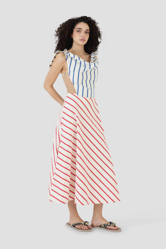 Cowl V Dress in Coastal Stripe Cotton Rosie Assoulin Cowl V Dress in Coastal Stripe Cotton Rosie Assoulin