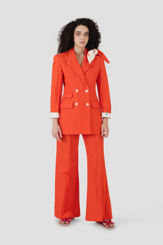 Knotted Double Breasted Blazer in Crinkle Twill