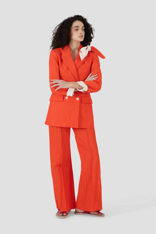 Knotted Double Breasted Blazer in Crinkle Twill