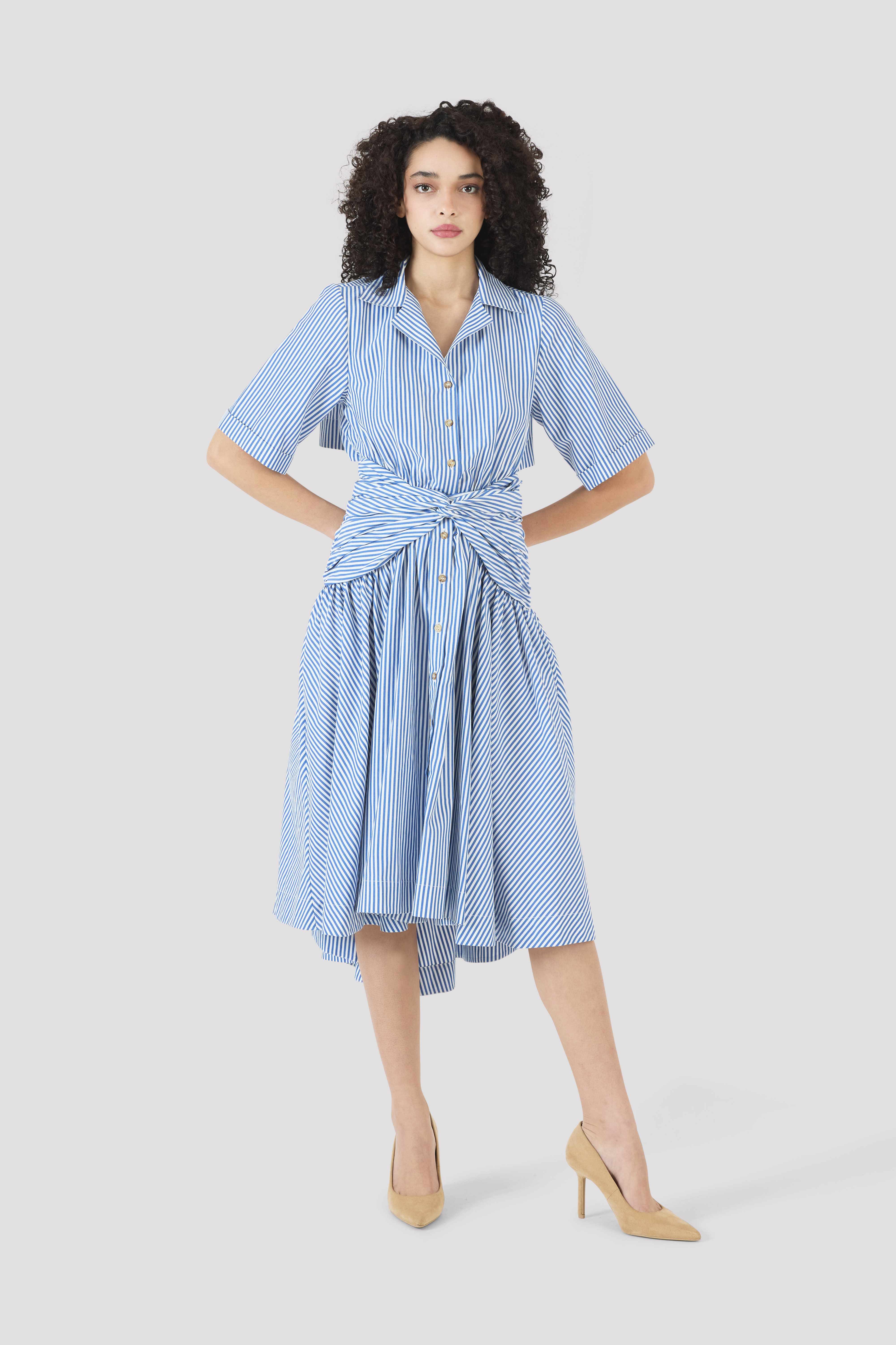 Tie Shirt Dress in Cotton Poplin Stripe – Rosie Assoulin