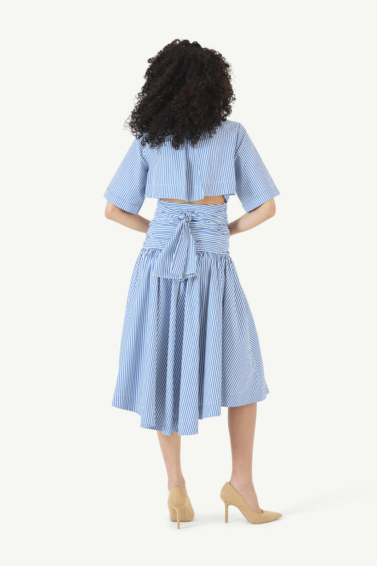 Tie Shirt Dress in Cotton Poplin Stripe