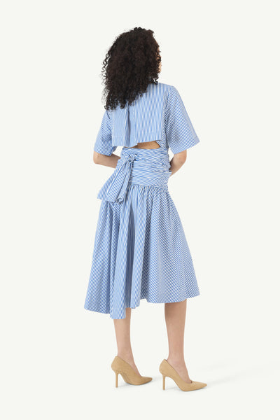 Tie Shirt Dress in Cotton Poplin Stripe