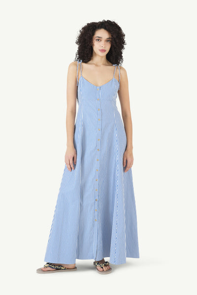 High Garden Maxi Dress in Cotton Poplin Stripe