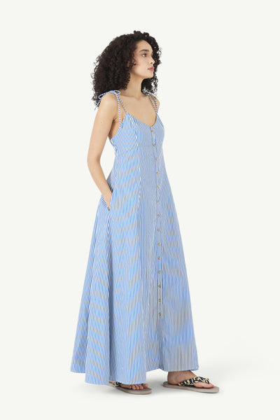 High Garden Maxi Dress in Cotton Poplin Stripe