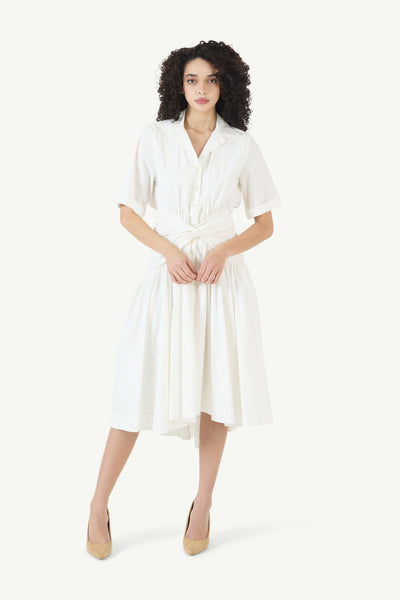 Tie Shirt Dress in Cotton Poplin