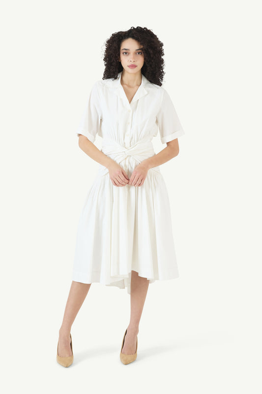 Tie Shirt Dress in Cotton Poplin