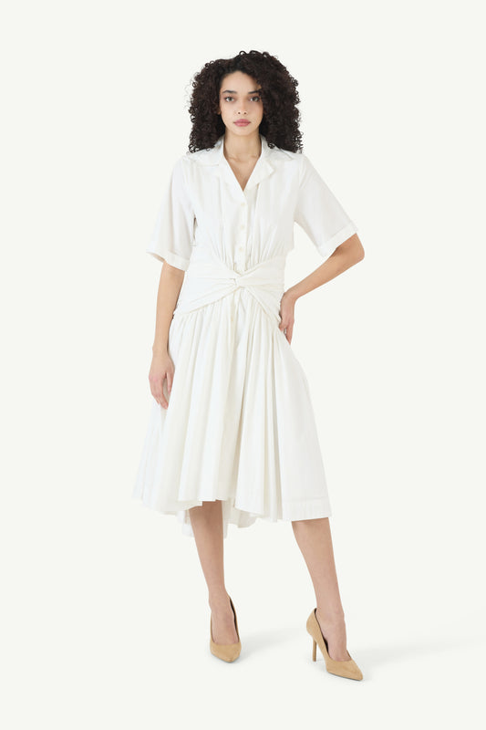 Tie Shirt Dress in Cotton Poplin