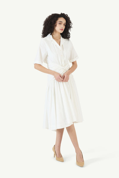 Tie Shirt Dress in Cotton Poplin