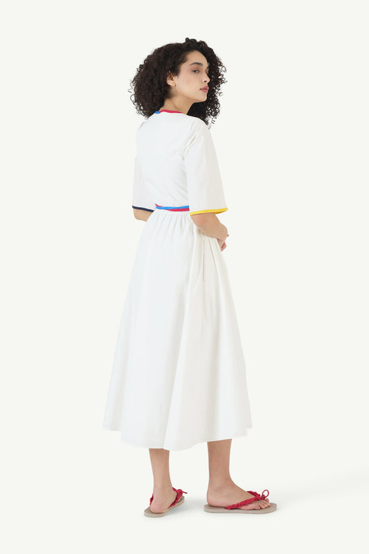 Ribbon Wrap Dress in Cotton Poplin