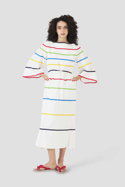 Ribbon Caftan Dress in Cotton Poplin