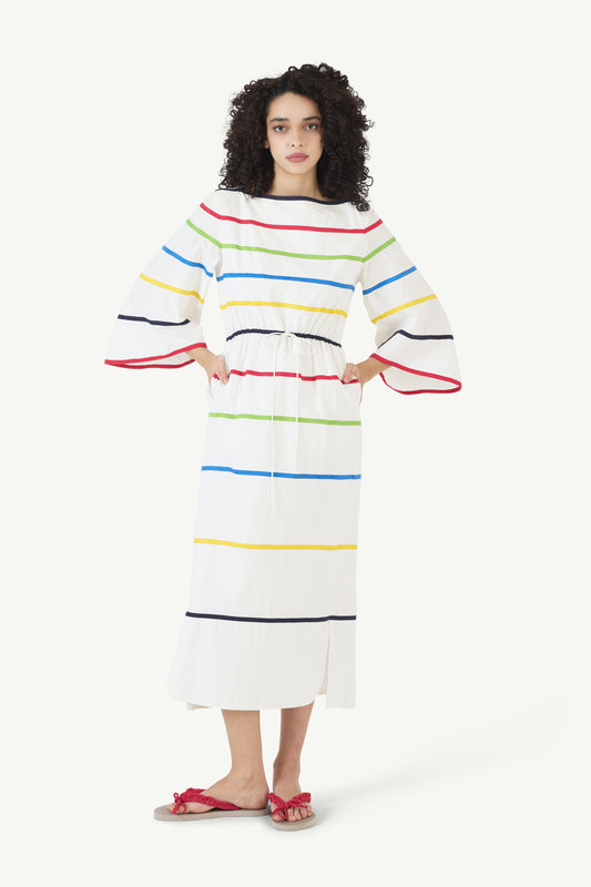 Ribbon Caftan Dress in Cotton Poplin