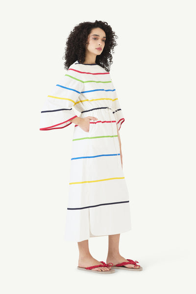 Ribbon Caftan Dress in Cotton Poplin