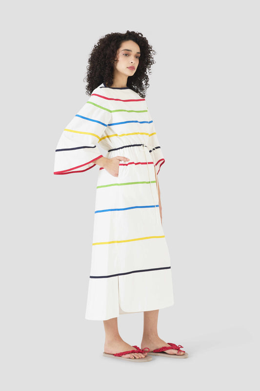 Ribbon Caftan Dress in Cotton Poplin