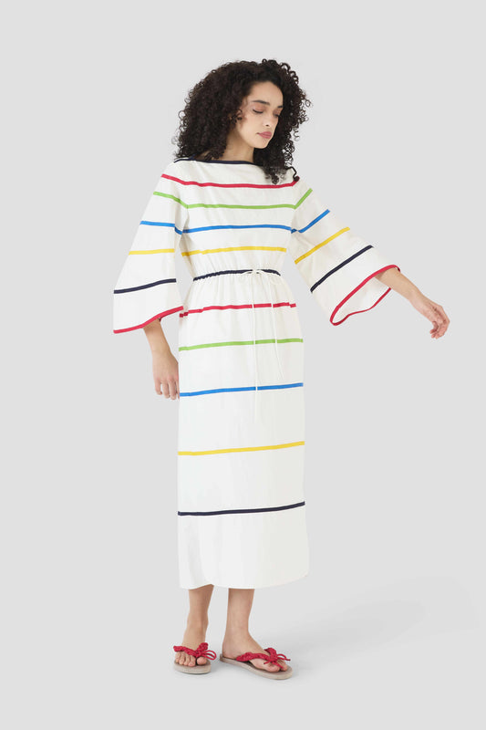 Ribbon Caftan Dress in Cotton Poplin