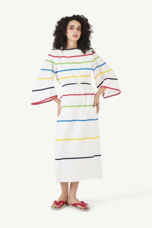 Ribbon Caftan Dress in Cotton Poplin