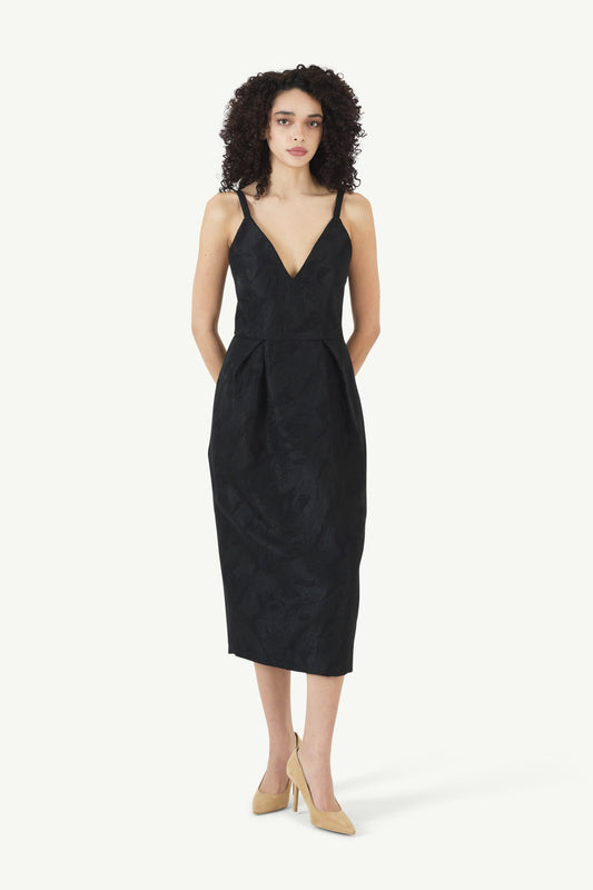 Tulip Waist Dress in Textured Jacquard