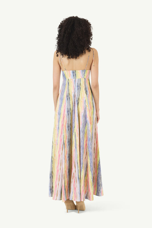 High Garden Maxi Dress in Rainbow Stripe Twill