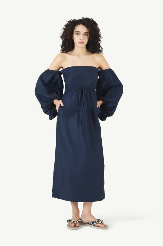 Balloon Sleeve Dress in Linen Viscose