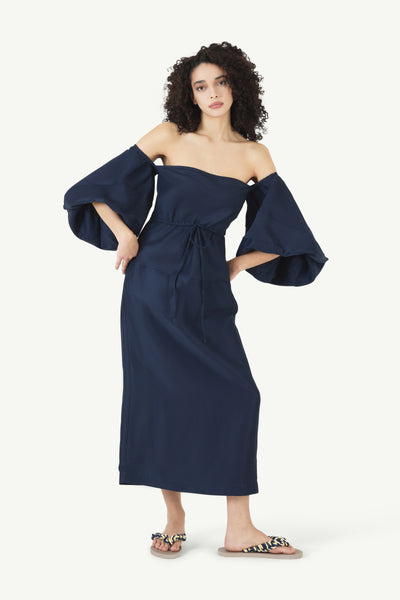 Balloon Sleeve Dress in Linen Viscose