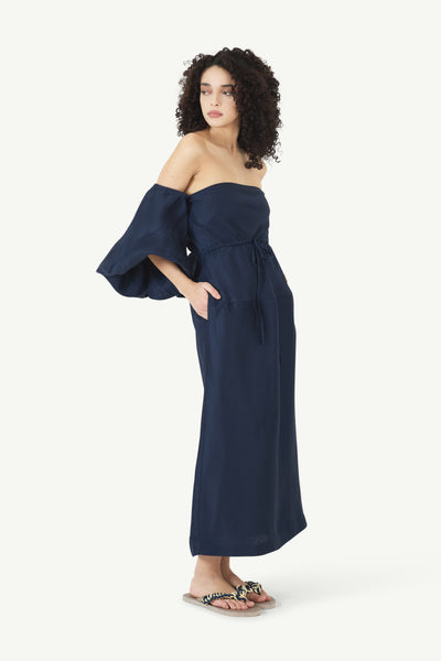 Balloon Sleeve Dress in Linen Viscose