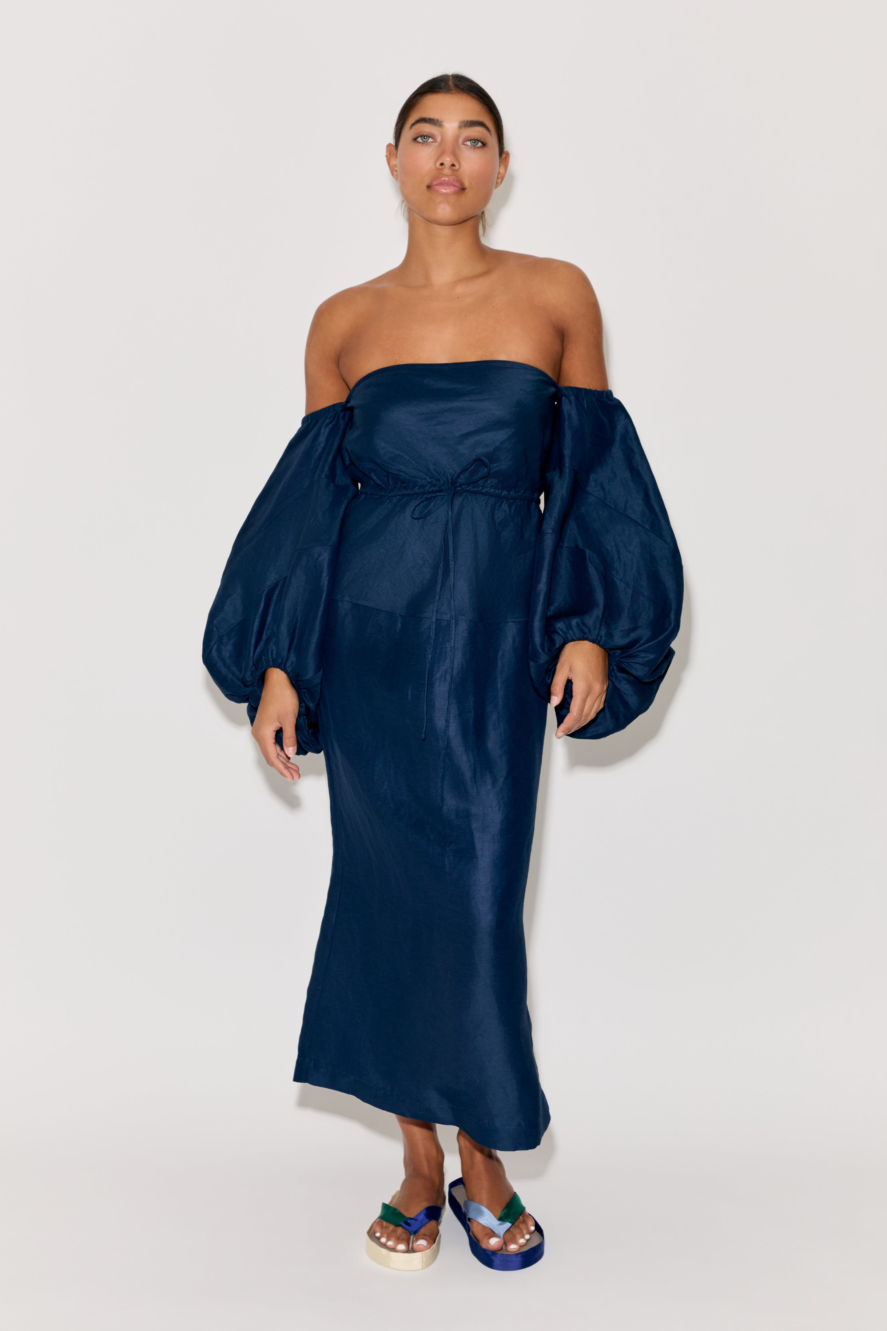 【YILON MADE】Luxury balloon dress Balloon Sleeve Dress in Linen Viscose – Rosie Assoulin