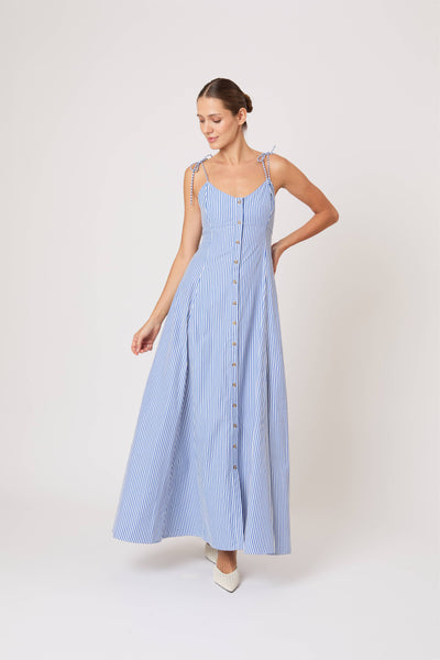 Rosie Assoulin Women's High Garden Striped Cotton Sleeveless Maxi Dress - Blue Stripe Rosie Assoulin Women's High Garden Striped Cotton Sleeveless Maxi Dress - Blue Stripe