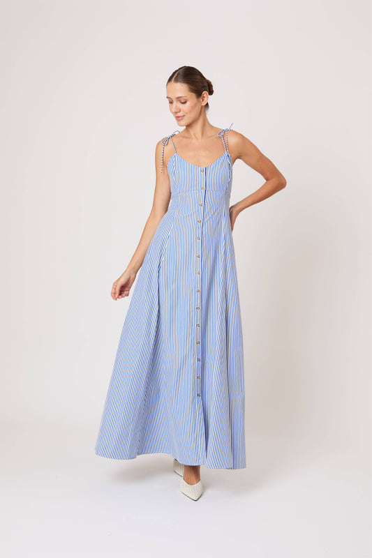 High Garden Maxi Dress in Cotton Poplin Stripe Rosie Assoulin High Garden Maxi Dress in Cotton Poplin Stripe Rosie Assoulin