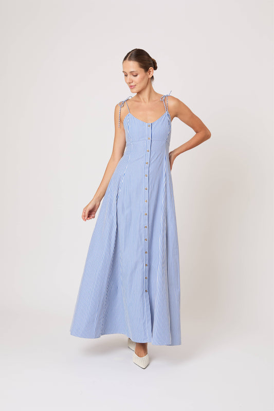 High Garden Maxi Dress in Cotton Poplin Stripe