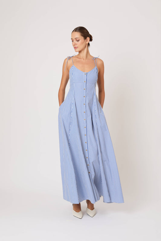 High Garden Maxi Dress in Cotton Poplin Stripe Rosie Assoulin High Garden Maxi Dress in Cotton Poplin Stripe Rosie Assoulin