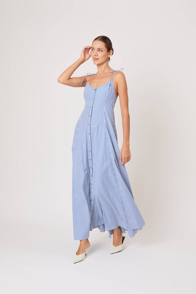 High Garden Maxi Dress in Cotton Poplin Stripe