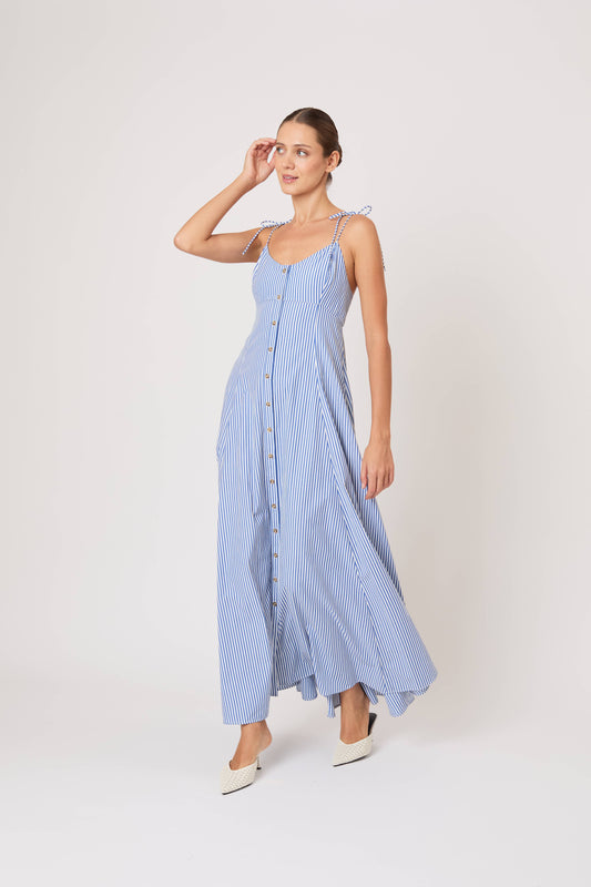 High Garden Maxi Dress in Cotton Poplin Stripe