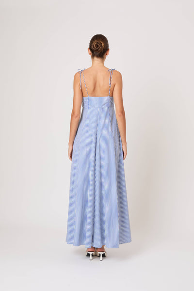 Rosie Assoulin Women's High Garden Striped Cotton Sleeveless Maxi Dress - Blue Stripe - Size 8 Rosie Assoulin Women's High Garden Striped Cotton Sleeveless Maxi Dress - Blue Stripe - Size 8