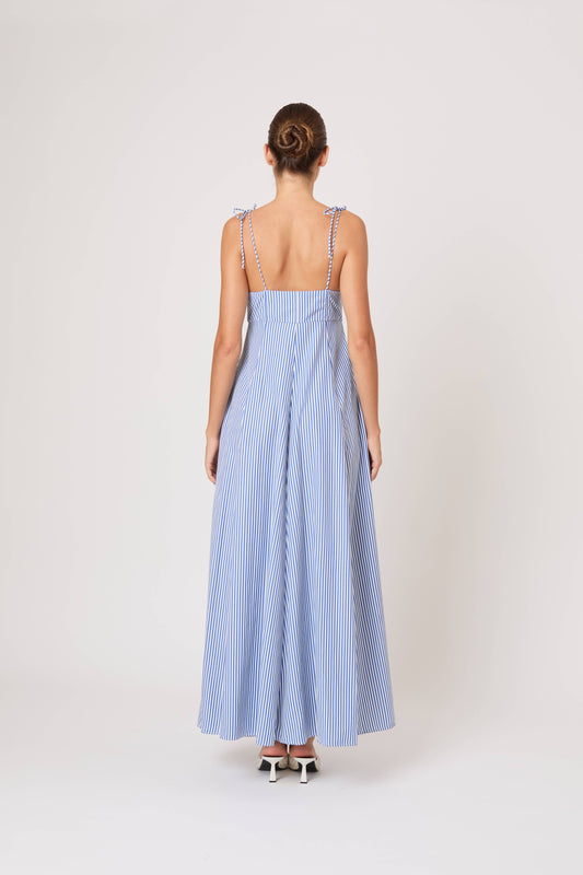 High Garden Maxi Dress in Cotton Poplin Stripe