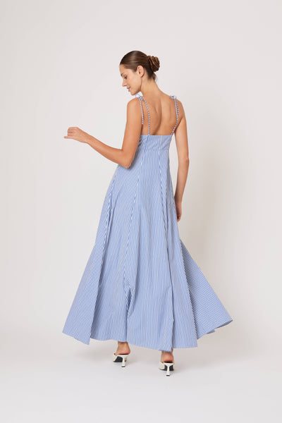 High Garden Maxi Dress in Cotton Poplin Stripe