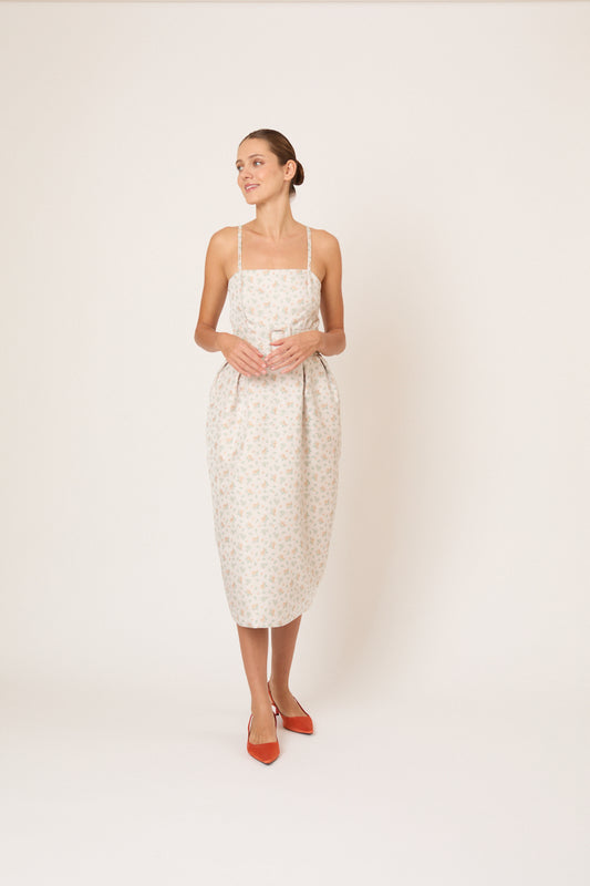 Artichoke Dress w/ Belt in Clementine Jacquard