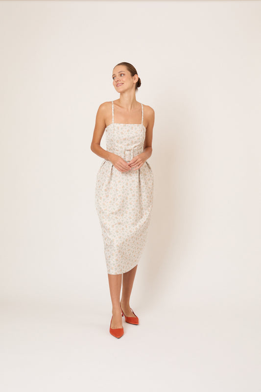 Artichoke Dress w/ Belt in Clementine Jacquard
