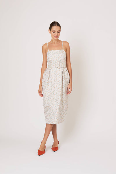 Artichoke Dress w/ Belt in Clementine Jacquard