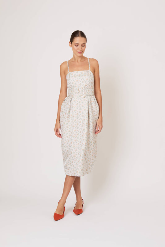 Artichoke Dress w/ Belt in Clementine Jacquard