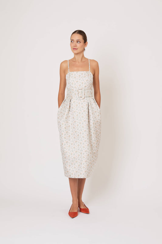 Artichoke Dress w/ Belt in Clementine Jacquard