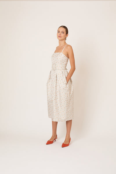 Artichoke Dress w/ Belt in Clementine Jacquard