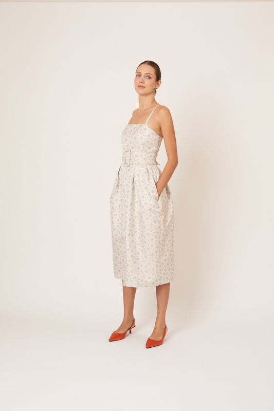 Artichoke Dress w/ Belt in Clementine Jacquard
