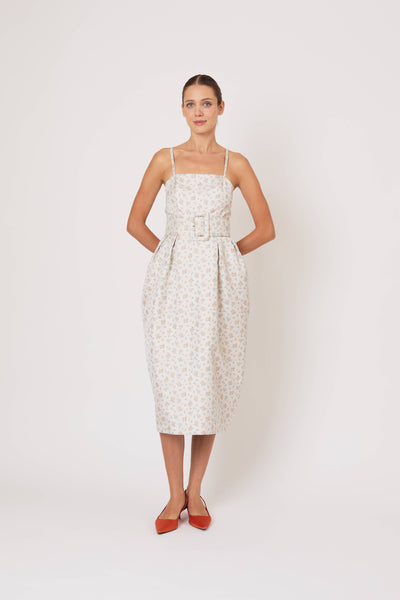 Artichoke Dress w/ Belt in Clementine Jacquard