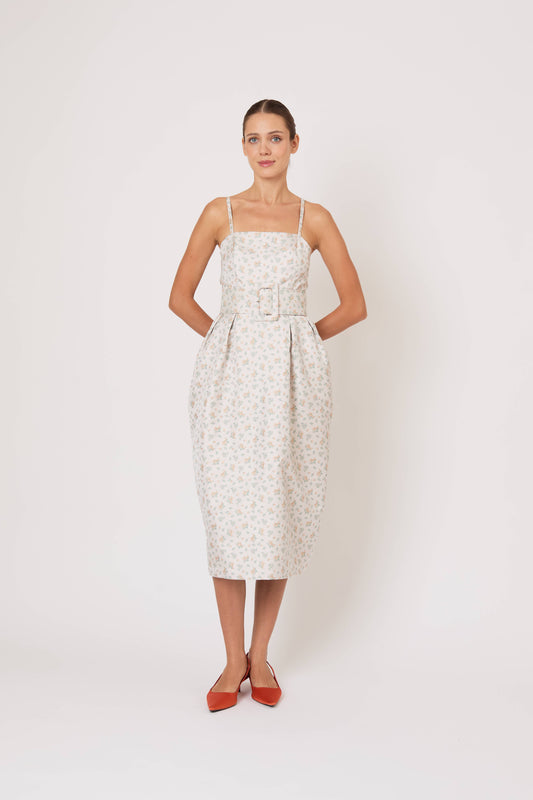 Artichoke Dress w/ Belt in Clementine Jacquard