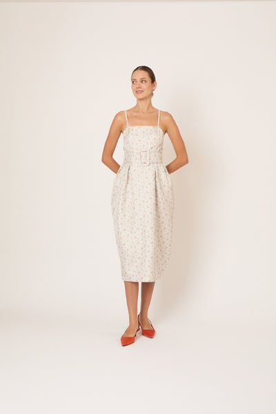 Artichoke Dress w/ Belt in Clementine Jacquard