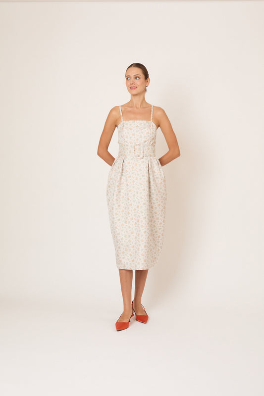 Artichoke Dress w/ Belt in Clementine Jacquard