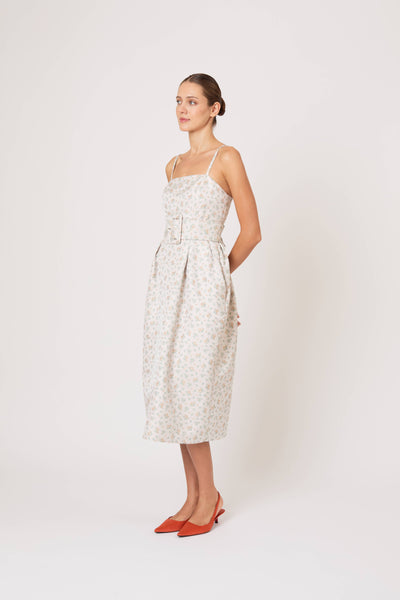 Artichoke Dress w/ Belt in Clementine Jacquard