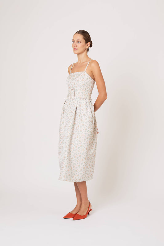 Artichoke Dress w/ Belt in Clementine Jacquard