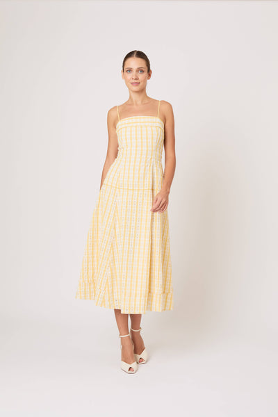 Drop Me a Note Dress in Seersucker Check