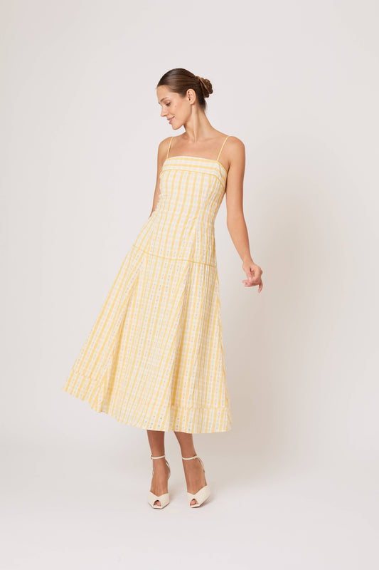 women's seersucker dress Drop Me A Note Dress in Seersucker Check Yellow / 4
